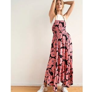 Free People Pink and Black Flower Dress s.M